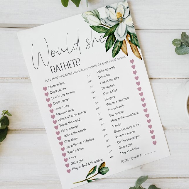 Papier White Magnolia Floral Jeu nuptial Voudrait-Elle Pl (Créateur téléchargé)