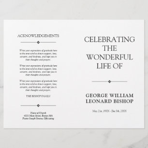Papier White Minimal Celebration of Life Funeral Program