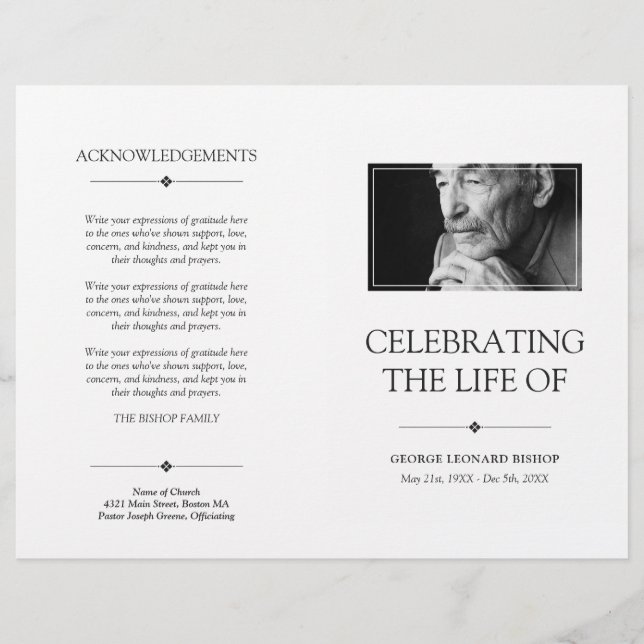 Papier White Minimal Celebration of Life Funeral Program (Devant)