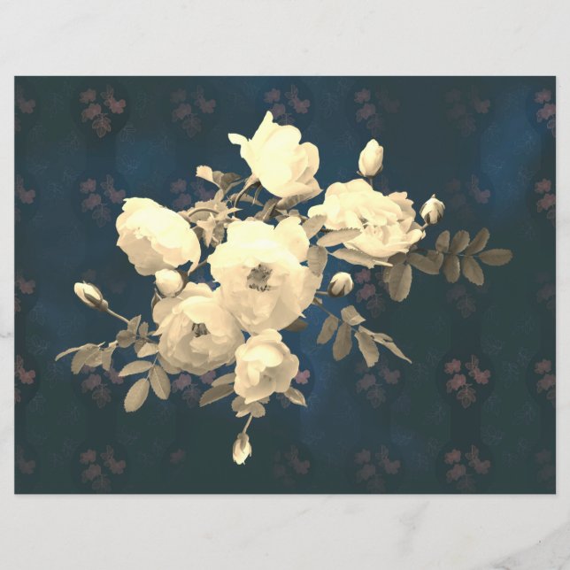 Papier White Roses Bunch sur gothique Rose Arrière - plan (Devant)