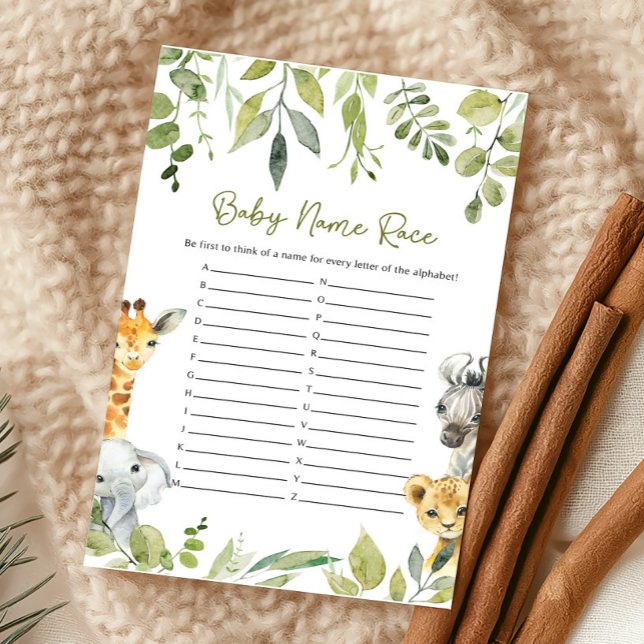 Papier Wild One Safari Baby shower Baby Name Race Jeu (Wild One Safari Baby Shower Game)