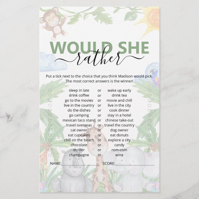 Papier Wild One Safari Voudrait-Elle Plutôt Baby shower J (Devant)