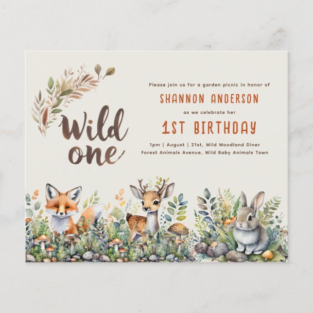 Papier Wild One Woodland Animaux 1er Anniversaire (Devant)