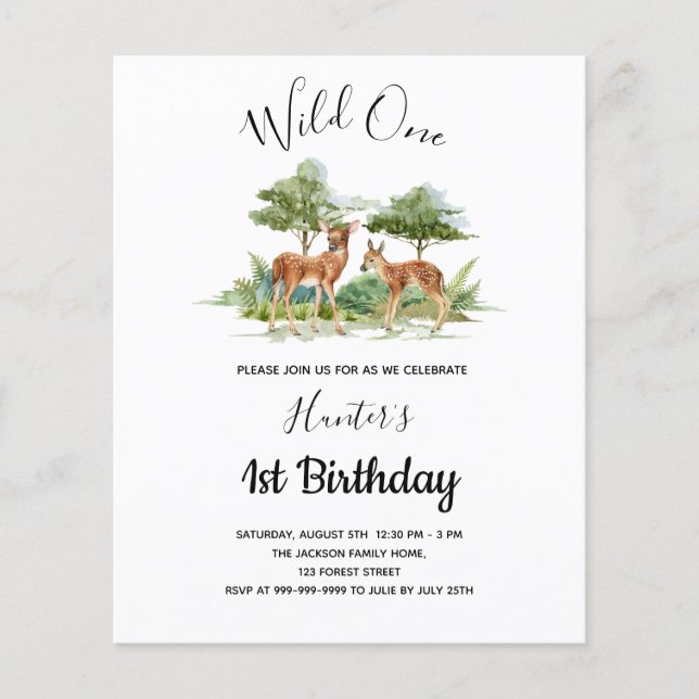 Papier Wild Un anniversaire forêt animaux invitation (Devant)