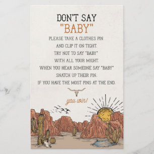 Papier Wild West Rodeo ne pas dire baby shower jeu