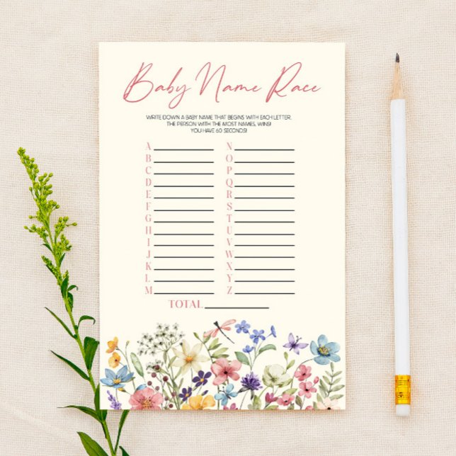 Papier Wildflower Floral Name Race Baby Shower Game (Créateur téléchargé)