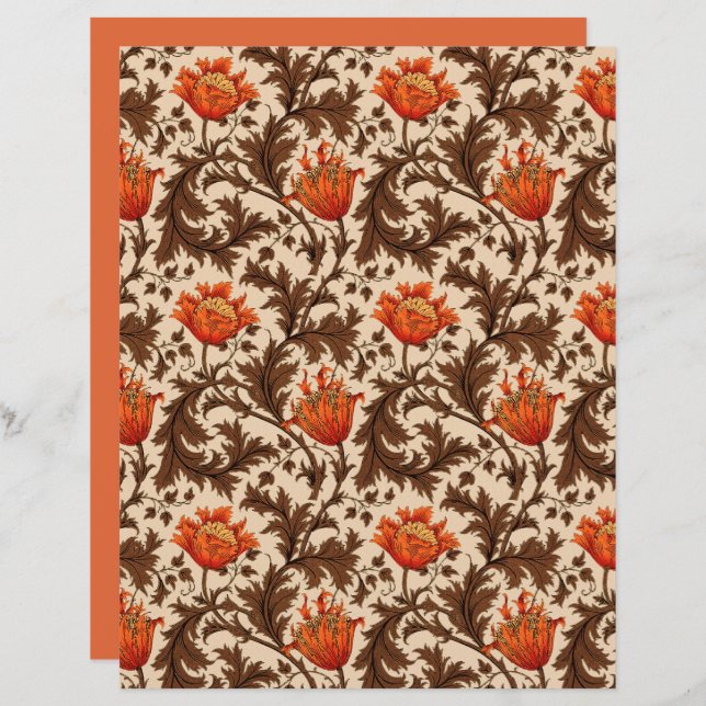 Papier William Morris Anemone, Beige, Brown & Rust Orange (Devant / Derrière)