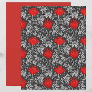 Papier William Morris Anemone, gris / gris et rouge