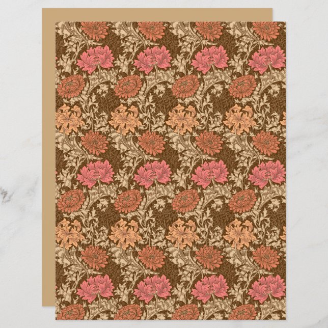 Papier William Morris Chrysanthèmes, Brown et rouille (Devant / Derrière)