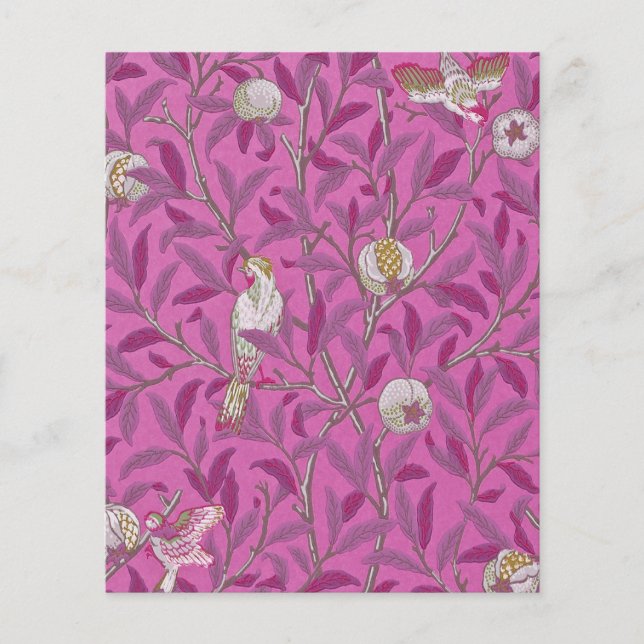 Papier William Morris, Hot Pink Birds et Pommegrenates (Devant)