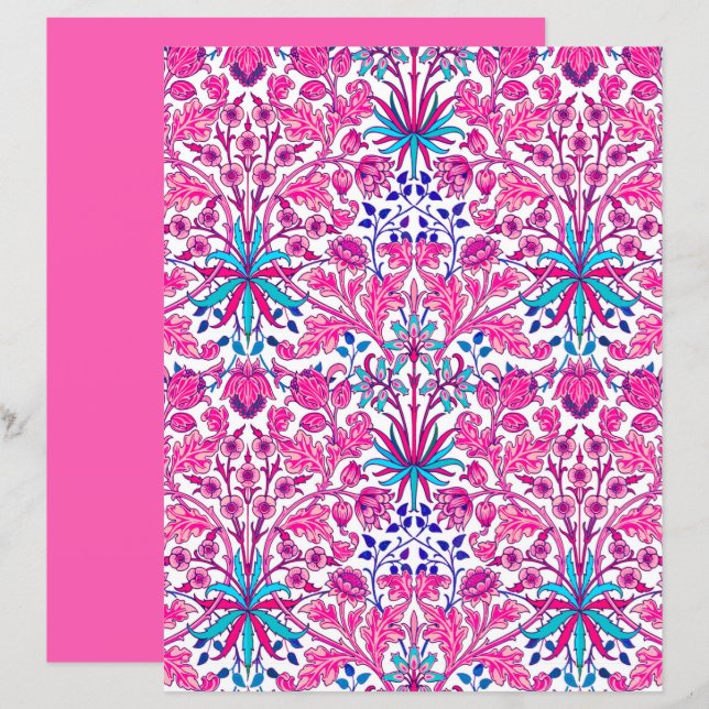 Papier William Morris Hyacinth Imprimer, rose Fuchsia (Devant / Derrière)