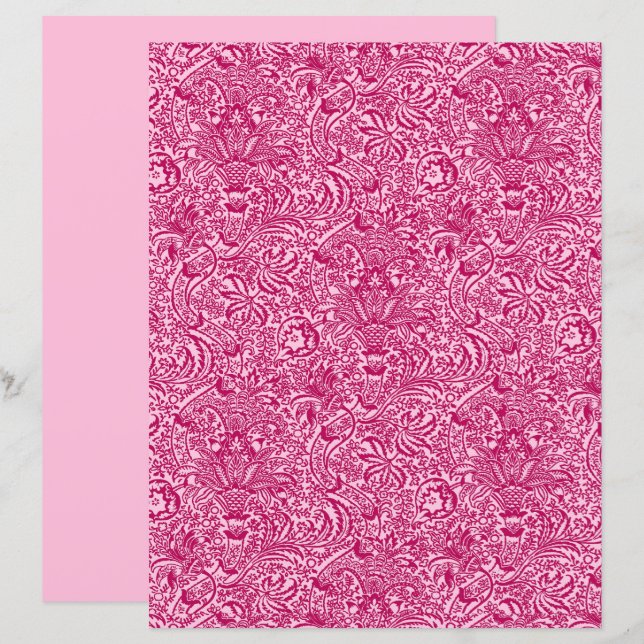 Papier William Morris Indian, Fuchsia et Pastel Pink (Devant / Derrière)