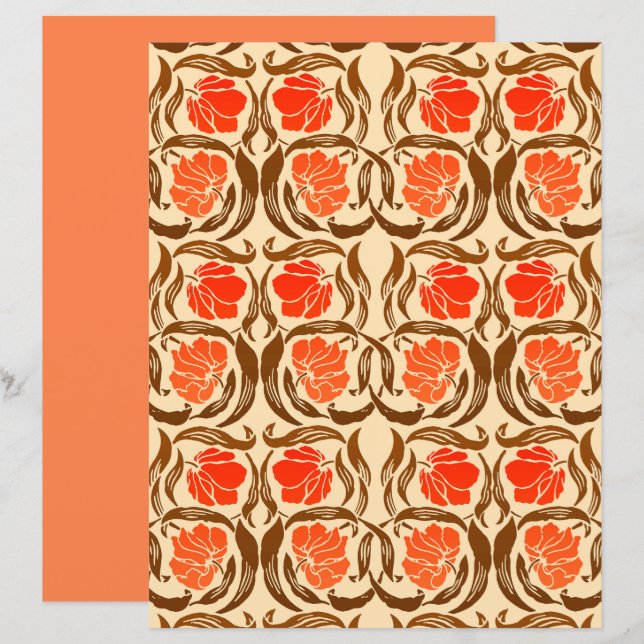 Papier William Morris Pimpernel, Mandarin Orange & Brown (Devant / Derrière)