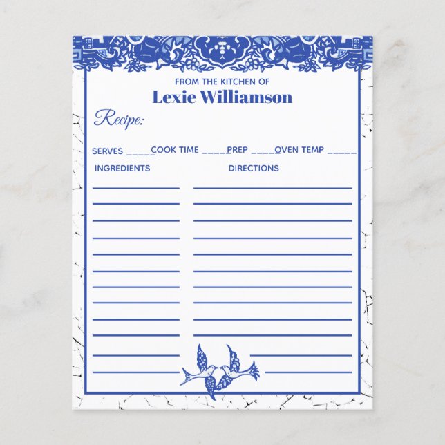 Papier Willow Bleu De Cuisine De Bleu & Blanc Personnalis (Devant)