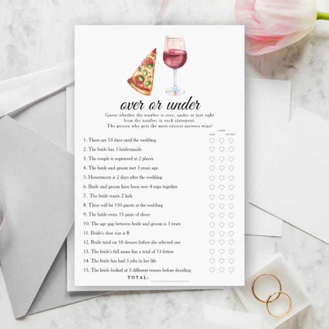 Papier Wine & Pizza Bridal shower Over or under game (Créateur téléchargé)