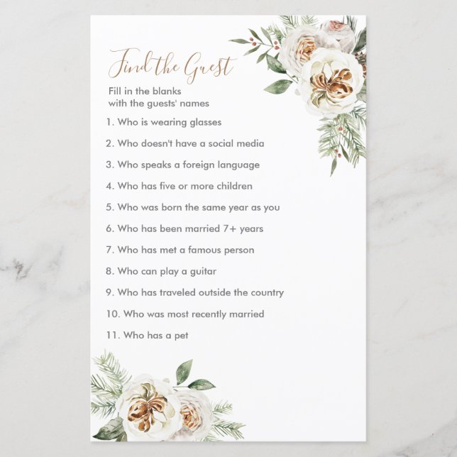 Papier Winte White floral Trouvez le jeu de Noël de l'inv (Devant)