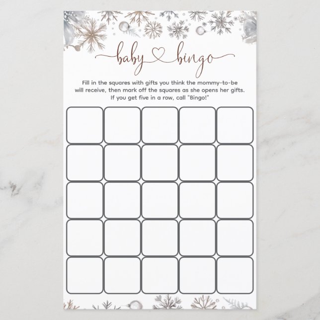 Papier Winter Baby Shower Bingo Game (Devant)