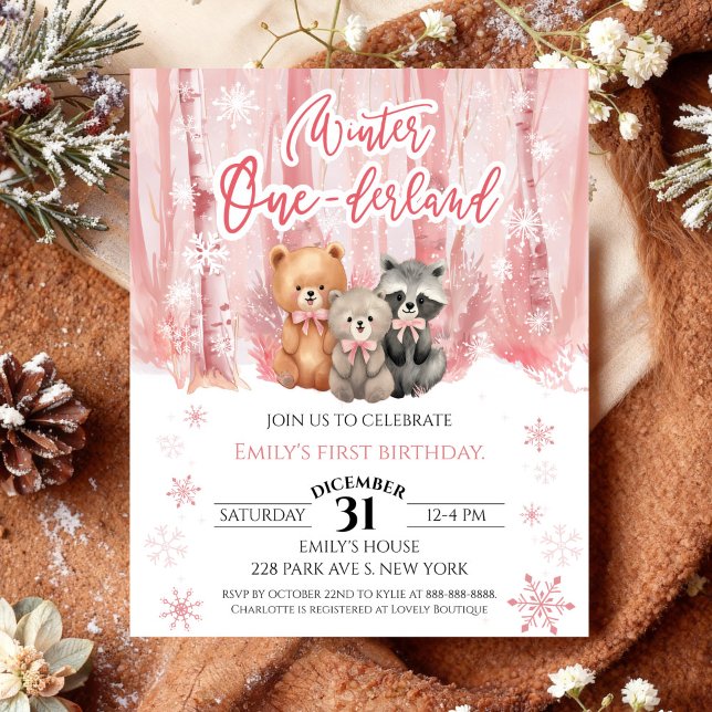 Papier Winter Onederland Bear Pink First Birthday Budget (Créateur téléchargé)