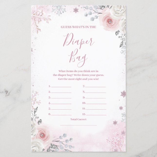 Papier Winter Pastel Pink Snowflake What's in Diaper Bag (Devant)