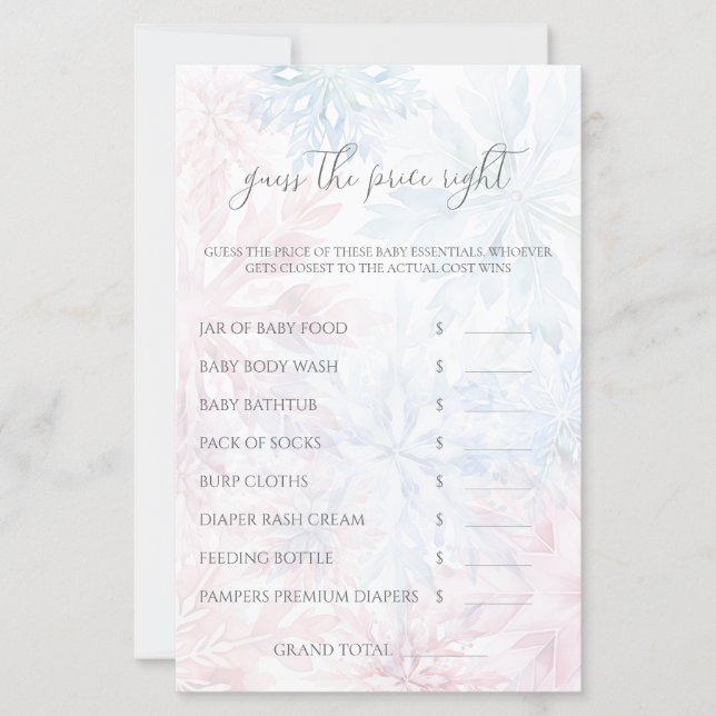 Papier Winter Pink Blue Snowflake Devinez Le Prix Jeu (Devant)