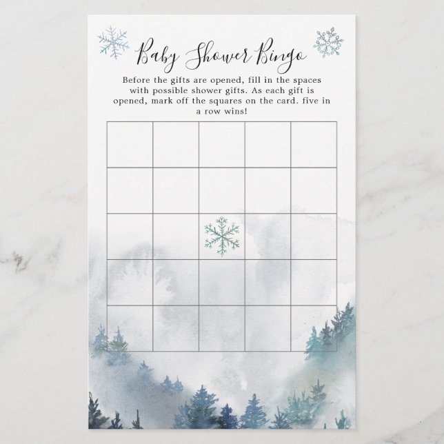Papier Winter Wonderland Boy Baby shower Bingo Jeu (Devant)