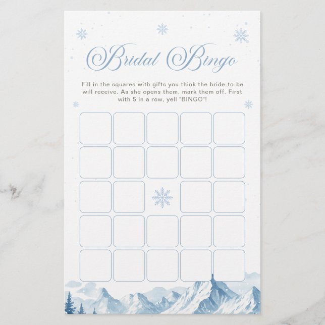 Papier Winter Wonderland Bridal Shower Bingo Game (Devant)