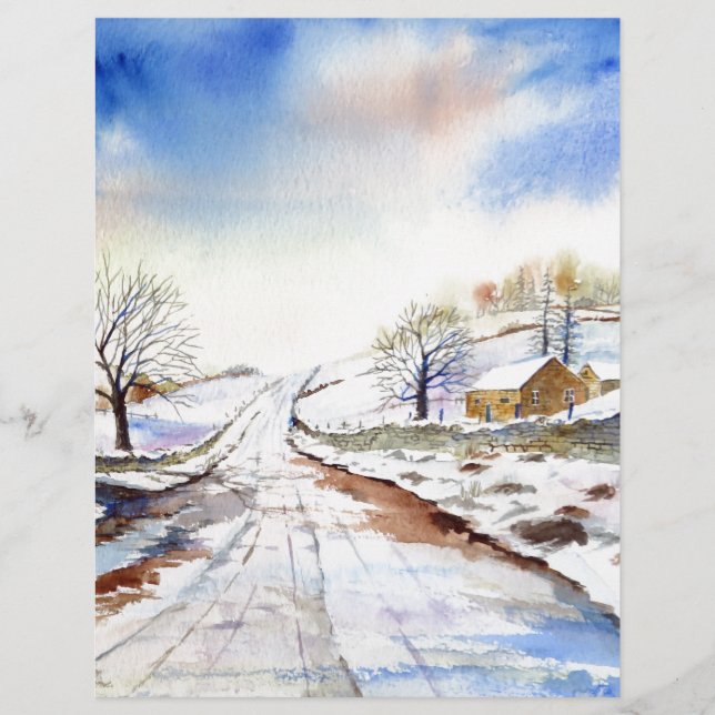 Papier Wintery Lane Watercolor (Devant)