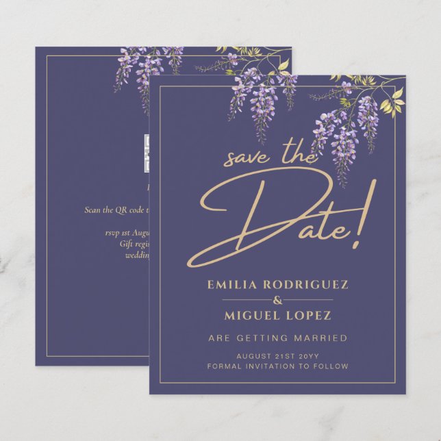 Papier Wisteria Dusty Purple Gold Wedding Enregistrer la  (Devant / Derrière)