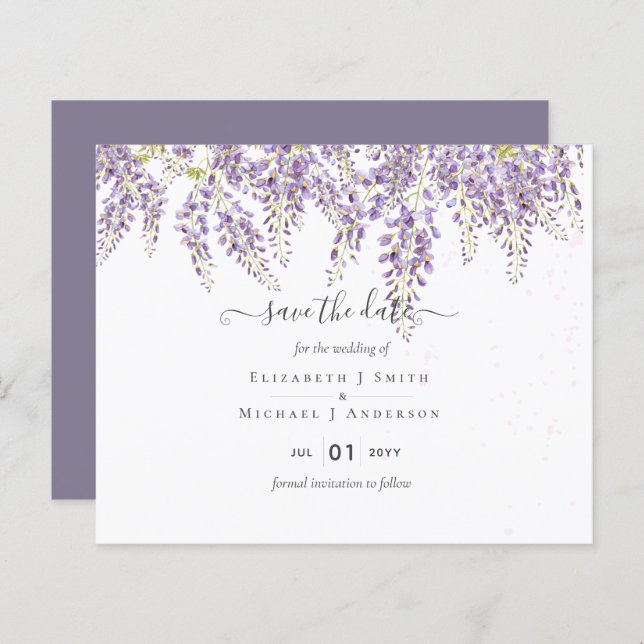 Papier Wisteria Épargnez Dates Mariage Dusty Purple BUDGE (Devant / Derrière)