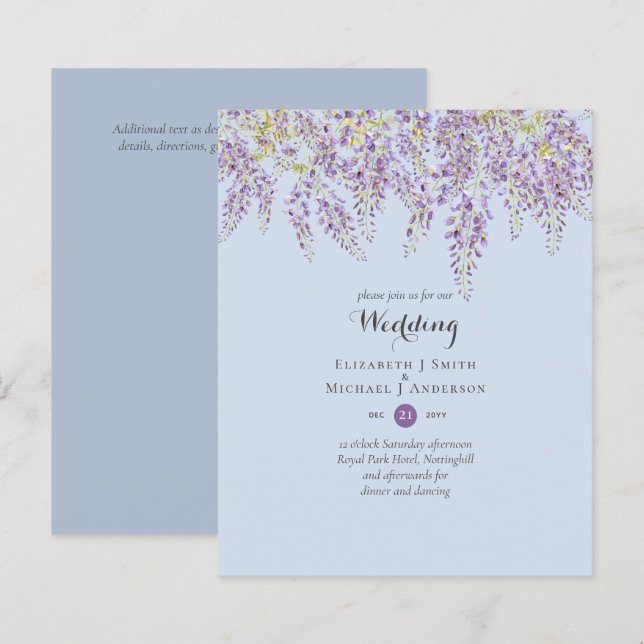Papier Wisteria Floral Jardin Bleu Mariage Sage (Devant / Derrière)