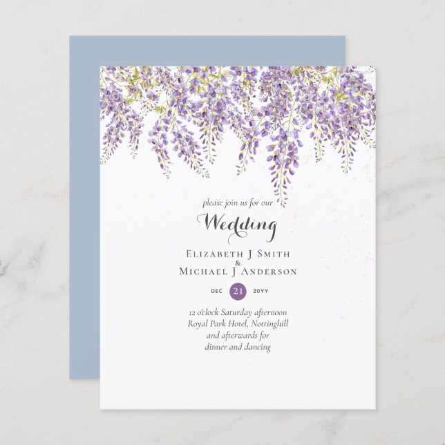 Papier Wisteria Floral Jardin Bleu Mariage Sage (Devant / Derrière)