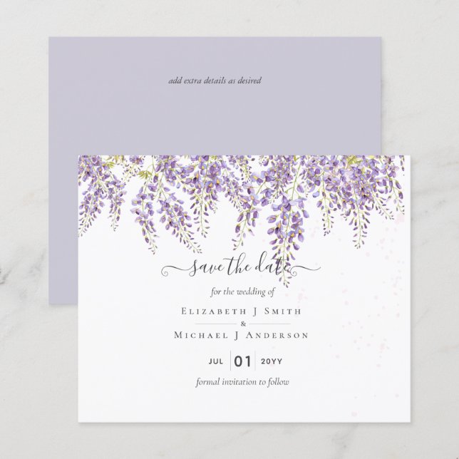 Papier Wisteria Purple Mariage Dates de sauvegarde BUDGET (Devant / Derrière)