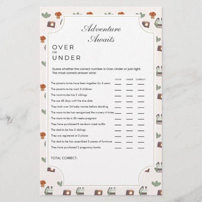 Papier Woodland Adventure Attend le jeu de Baby shower de (Devant)