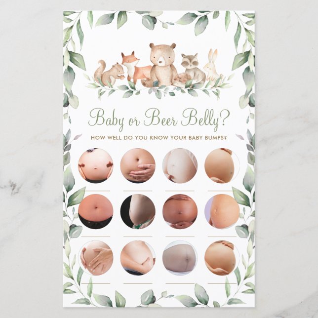 Papier Woodland Animal amusant Douche bébé ou bière Belly (Devant)