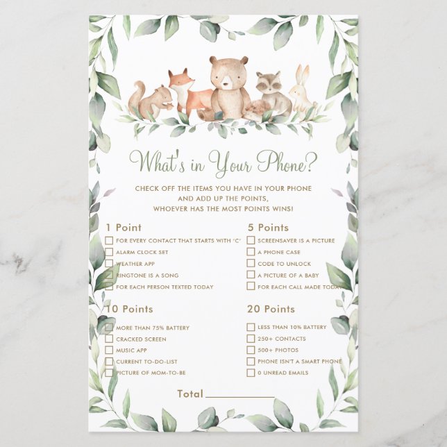 Papier Woodland Animal Green What's In Your Phone Game (Devant)