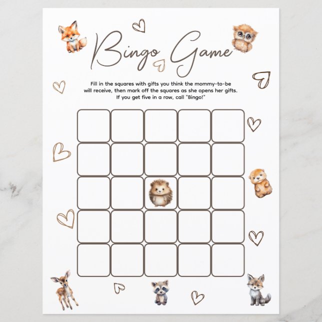 Papier Woodland Animal Thème Bingo Jeu (Devant)