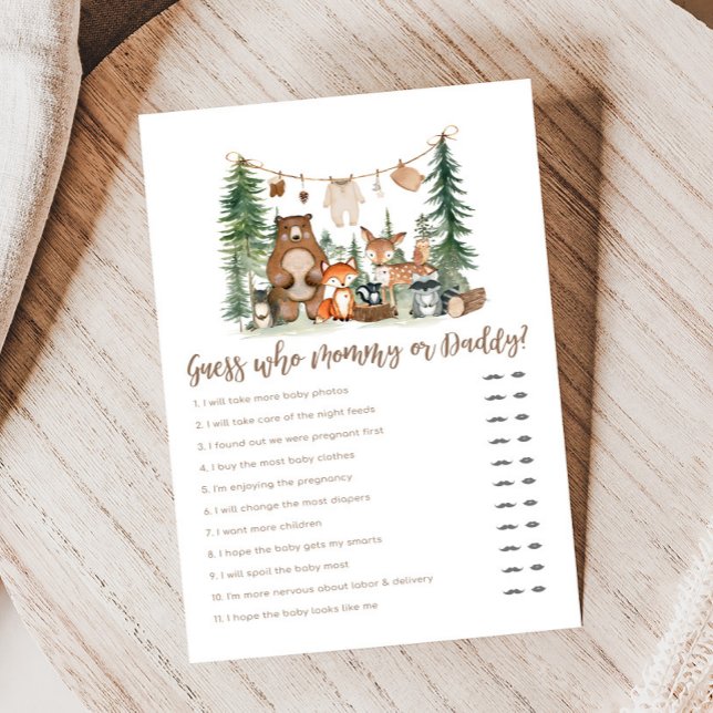 Papier Woodland Animals Baby Shower Guess Who Game (Woodland Animals Adventure Awaits Rustic Baby Shower Game)