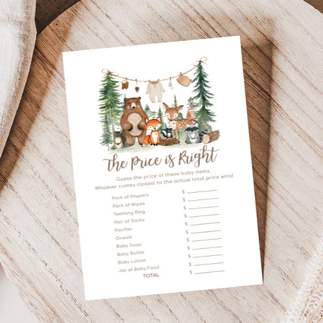 Papier Woodland Animals Baby Shower Price is Right Game (Woodland Animals Adventure Awaits Rustic Baby Shower Game)