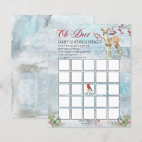 Woodland Animaux Winter Boy Baby shower Bingo Card