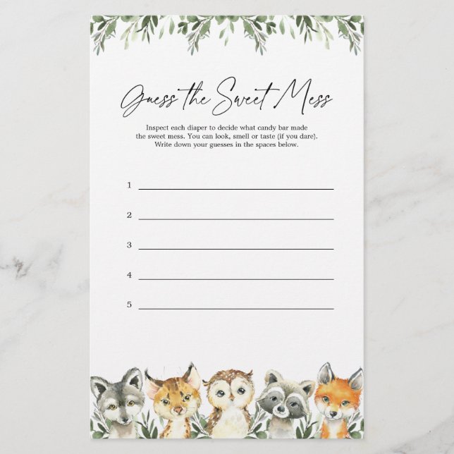 Papier Woodland Baby shower Devine Le Jeu Sweet Mess (Devant)
