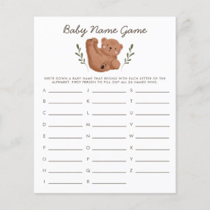 Papier Woodland Bear Baby Name Shower Game