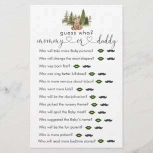 Papier Woodland Bear Baby shower "Devinez qui" Jeu