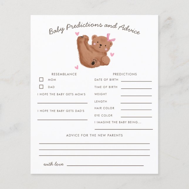 Papier Woodland Bear Pink Baby Predictions & Conseils Car (Devant)