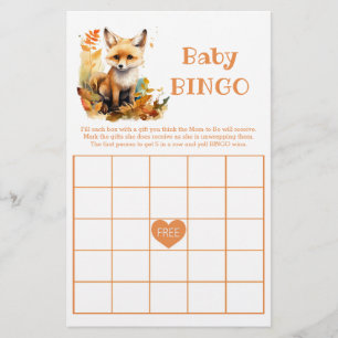 Papier Woodland Fox Cute BINGO Baby shower Jeu