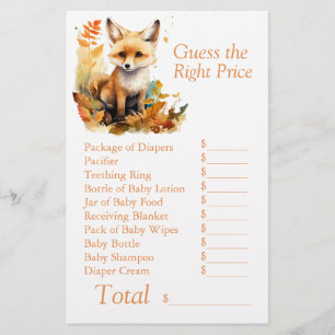 Papier Woodland Fox mignonne Baby shower Devinez juste Pr