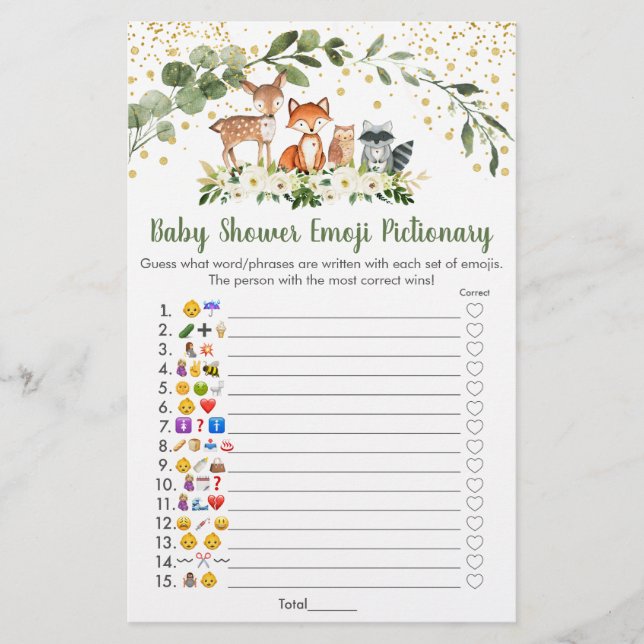 Papier Woodland Greenery Emoji Pictionary Showame (Devant)