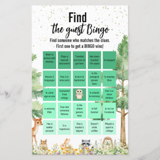 Papier Woodland mignon animal Baby shower Bingo jeu