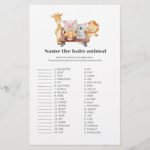 Papier Woodland Nom du bébé animal jeu de baby shower