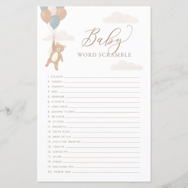 Papier Word Scamper Baby shower Jeu Nous Pouvons Attendre (Devant)