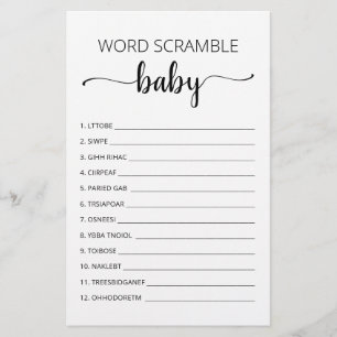 Papier Word Scramble Baby Jeu Baby shower partie